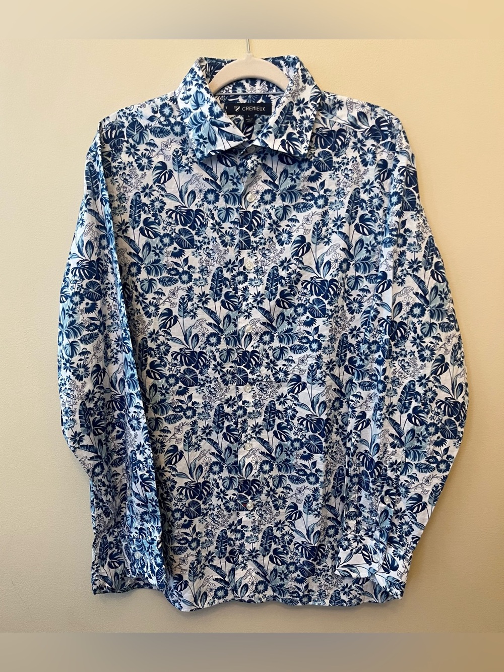 Cremieux Tropical Floral Print Long Sleeve Button Up Men's Size Large Blue White
